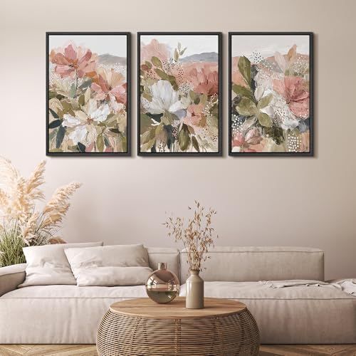 MUDECOR Framed Canvas Print Wall Art Blush Floral Abstract Neutral Botanical - Image 5