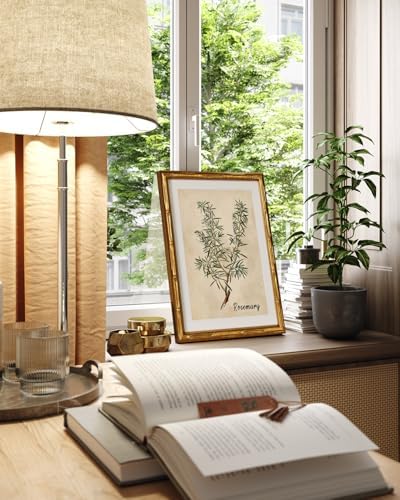 InSimSea Gold Bamboo Framed Wall Art, Retro Herbs Rosemary Prints - Image 2