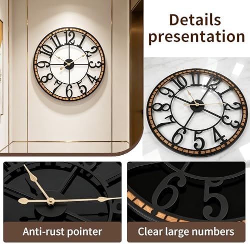 SIN&MI Large Wall Clock, Metal Minimalist Modern Clock, Round Decorative Silent - Image 2