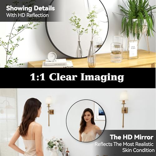 SCWF-GZ 24" Round Mirror Circle Wall Mounted Hanging/Against Wall Black - Image 5