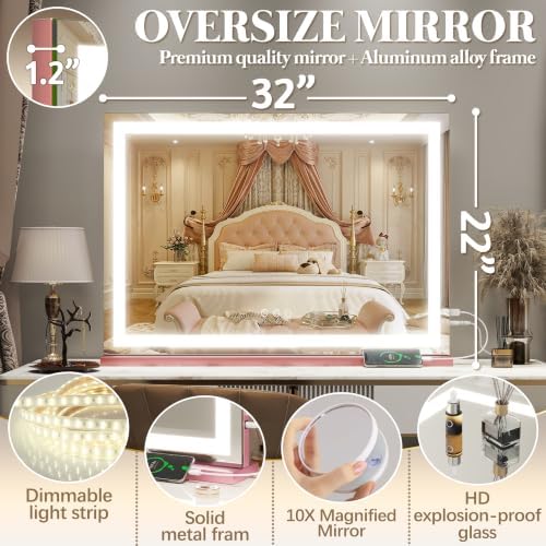 FENNIO Vanity Mirror with Lights 32''x22'' Makeup Mirror with Lights, Lighted - Image 7