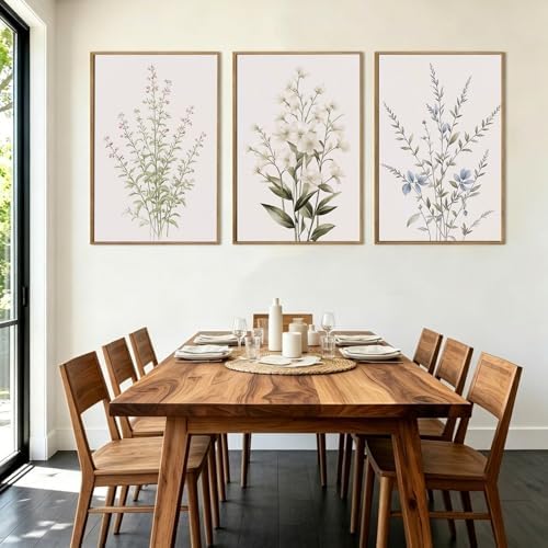 LAATOZ Neutral Framed Canvas Wall Art Flower Painting, Floral Boho Wall Decor - Image 3