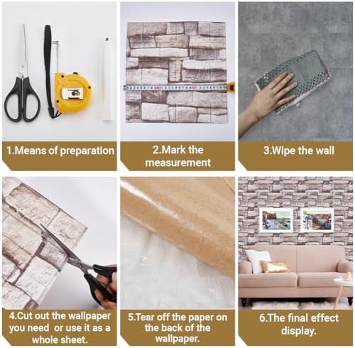 CRASPIRE 10Pcs 3D Faux Stone Peel and Stick Wall Tan Tile Panels 11.8x11.8in - Image 4