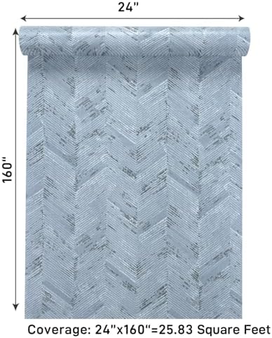 VaryPaper 24"x160" Light Blue Herringbone Grasscloth Peel and Stick Wallpaper - Image 6