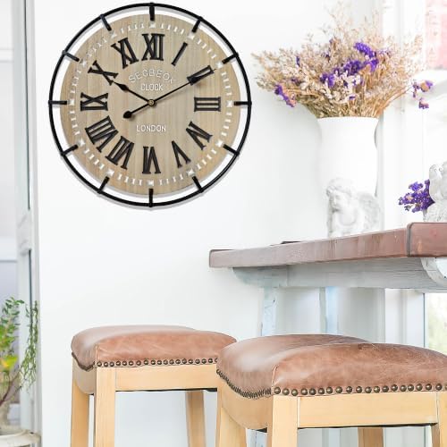 30 Inch Oversized Farmhouse Wall Clock, Metal Rustic Wood - Image 6