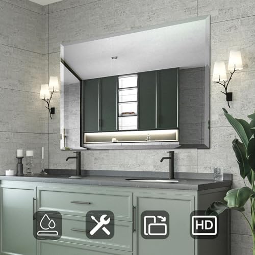 Mirrorons Beveled Mirror 48x30 Frameless Bathroom Wall Mirror Shatterproof - Image 2
