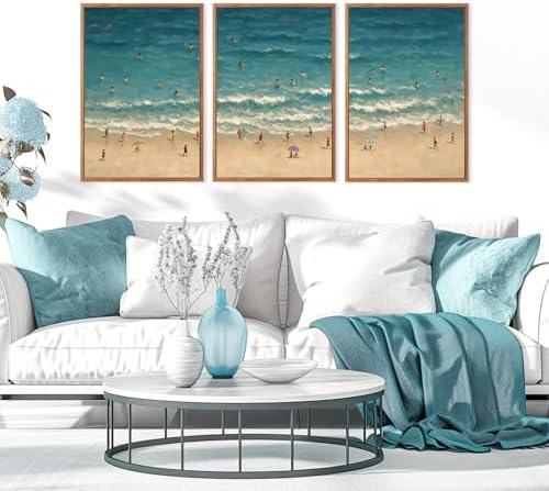 HLNIUC Summer Beach Framed Canvas Wall Art, Large Coastal Sea Wave Wall Decor - Image 4
