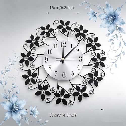 TeamSky 14.5" Metal Crystal Wall Clock, Silent Modern Decorative Clock - Image 2