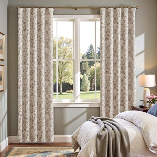 jinchan Taupe Floral Blackout Curtains 84 Inch Farmhouse Back Tab 2 Panels - Image 6
