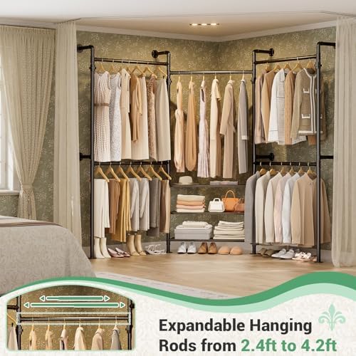 Aheaplus Expandable Industrial Pipe Clothing Rack, 7.3-10.9Ft Closet System - Image 2