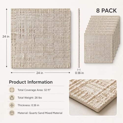 VooBang 8-Pack 3D Wall Panels, Quartz Sand Mixed Material, Bendable & Cut-Free - Image 2