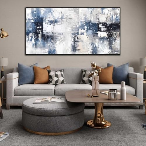 White and Blue Abstract Canvas Wall Art - Image 4