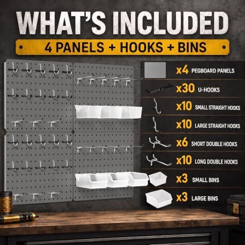 Steel Pegboard Tool Wall Organizer, 4 Pack 14.76 x 10.82 in, 6 Bins - Image 2
