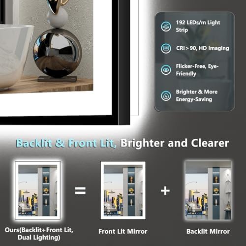 28x36 Black LED Bathroom Mirror, Backlit & Front Lit Lighted Mirror - Image 4