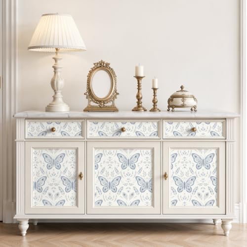 Laatse Symmetrical Butterfly Wallpaper Peel and Stick 17.5"x118", Cream Blue - Image 5