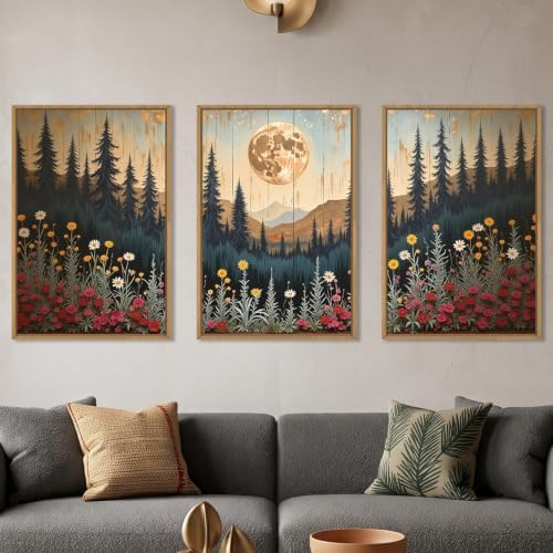 Vintage Moon Forest Framed Canvas Wall Art Set -16''x24''x3 - Image 5