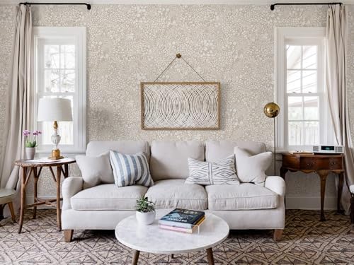 Heroad Peel and Stick Wallpaper Boho Beige Contact Paper 17.3''x393'' Floral - Image 5