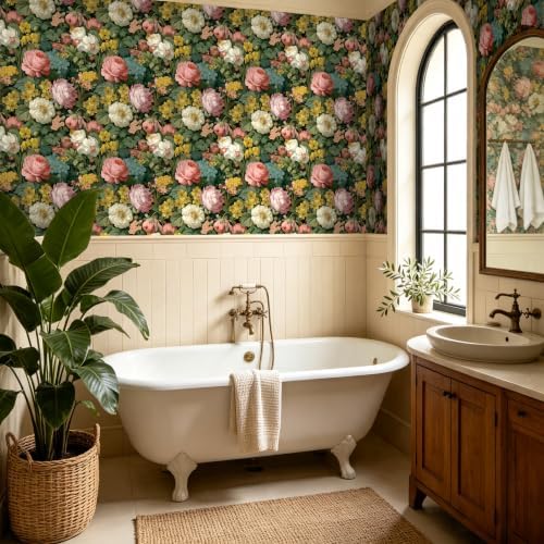 BOKEBEVE Vibrant Green Floral Wallpaper Peel and Stick Vintage 17.5 x 118In - Image 4