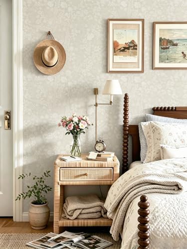 Safiyya Beige Floral Wallpaper Peel and Stick Contact Paper Leaf Modern Boho - Image 2