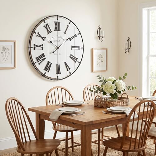 EMAX HOME Large 30 Inch Farmhouse Wall Clock, Rustic Distressed Wooden Face - Image 7