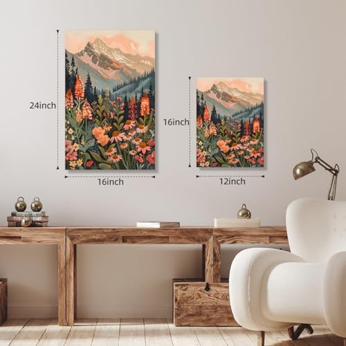 IAFWZX Wrapped Canvas Boho Mountain Wildflower Wall Art Set of 3, 12x16 in - Image 5