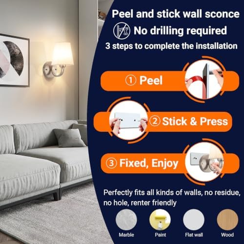 YHCDLAMP Peel and Stick Wall Sconces, No Drilling Stick On Wall Sconce - Image 2