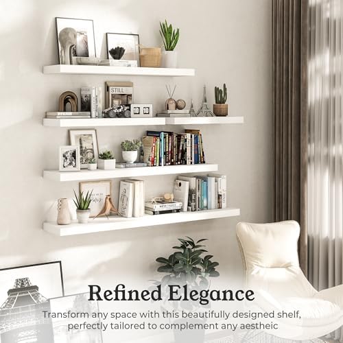 48" White Floating Shelves Wood Wall Shelf - Image 4