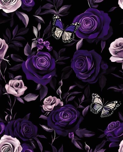 Purple Vintage Floral Peel and Stick Wallpaper 17.5" x 393" by XRUIBZI