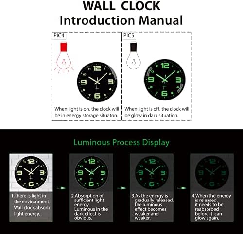 Wall Clock Glow in The Dark Battery Operated Silent 12 in - Image 4