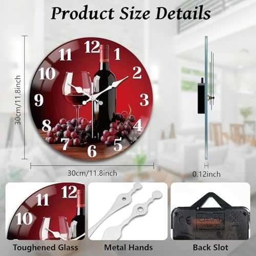 peacoblue Wine Glass Wall Clocks Battery Operated - Image 2