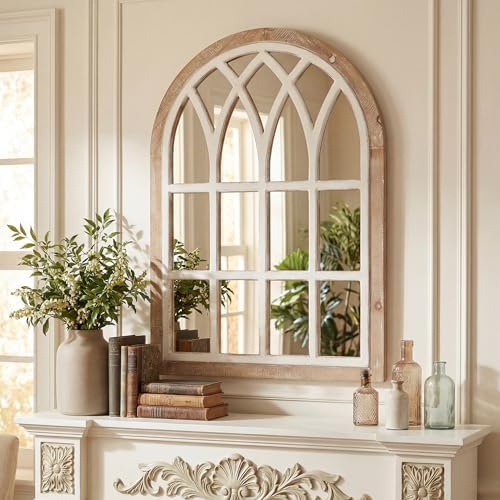 Farmhouse Window Pane Mirror, Large Decorative White Wall Mirror by Runglecho