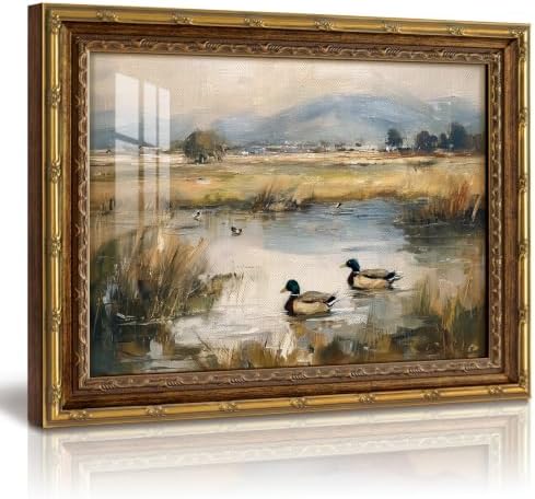 InSimSea Gold Framed Vintage Ducks Canvas Wall Art by InSimSeaArt