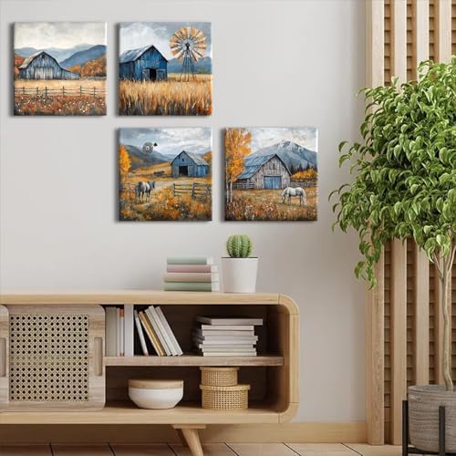 Farmhouse Wall Art Rustic Fall Kitchen Decor Country Windmill Barn Landscape - Image 5