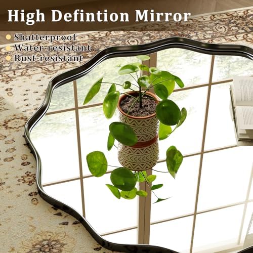 24" Decorative Scalloped Round Wall Mirror, Wavy Metal Deep Frame - Image 3