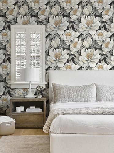 Safiyya Peel and Stick Wallpaper Black and White Floral Contact Paper Peel and - Image 3