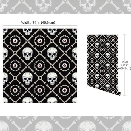 FLFK Peel and Stick Wallpaper Skull and Eyeballs Black Wallpaper 16" x 256" - Image 3