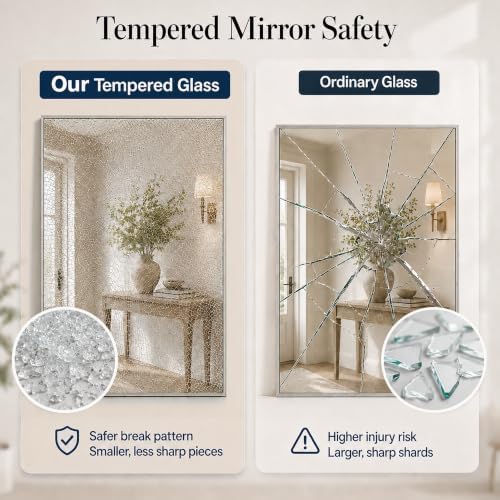 24"x36" Brushed Nickel Framed Rectangle Bathroom Vanity Wall Mirror - Image 6