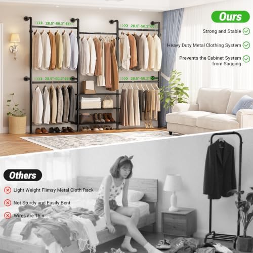 Aheaplus Expandable Industrial Pipe Clothing Rack, 7.3-10.9Ft Closet System - Image 6