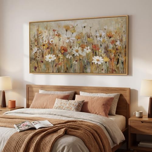 Large Framed Vintage Neutral Floral Wall Art - Image 2