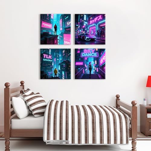 Gamer Canvas Wall Art Anime Pictures Wall Decor Futuristic Cyberpunk Room Decor - Image 4