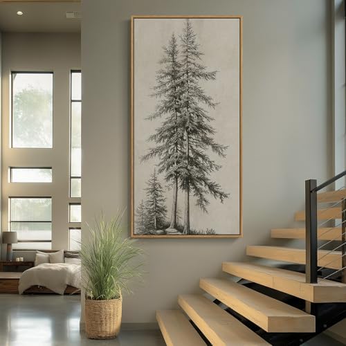 Large Framed Vintage Vertical Pine Tree Wall Art - Image 2