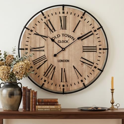 EMAX HOME 30 Inch Rustic Wall Clock, Warm Light Oak Wood Look - Image 2