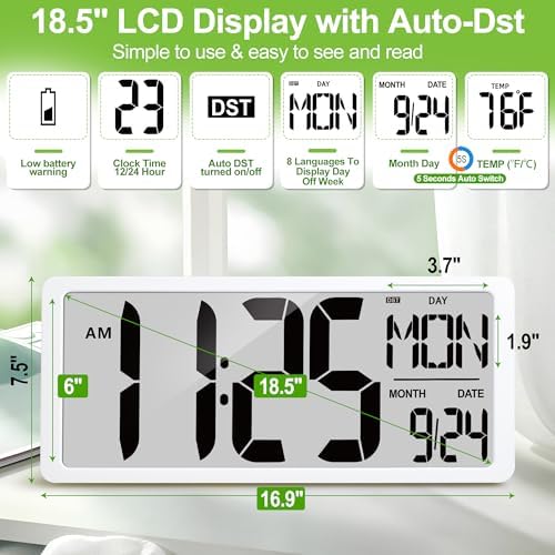 18.5" Extra Large Digital Wall Clock Battery Operated Wall Clock - Image 2