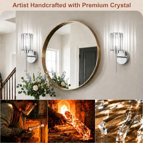 2-Pack Crystal Battery Operated Wall Sconces, Chrome Rechargeable Wireless Wall - Image 2
