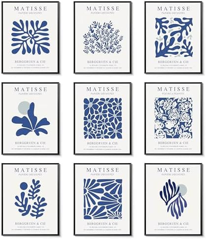 Tmvosn Blue Matisse Posters Wall Art Set of 9, Abstract Henri Matisse Canvas by TmvosnWallArt