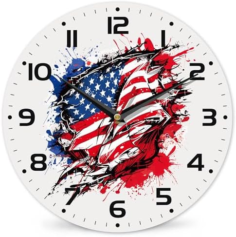 American Flag Street Art Style Wall Clock Silent Non-Ticking Battery Operated by DEMACYA