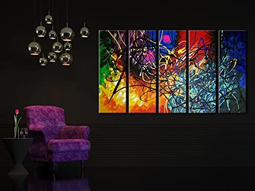 Wieco Art 5 Panels Abstract Heart Oil Paintings Reproduction on Canvas Wall Art - Image 3