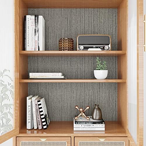 VEELIKE Grey Grasscloth Vinyl Wallpaper, Textured Fabric, Peel and Stick - Image 7