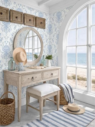 Dimoon Blue Peel and Stick Wallpaper Coastal Contact Paper Bathroom Ocean Beach - Image 5