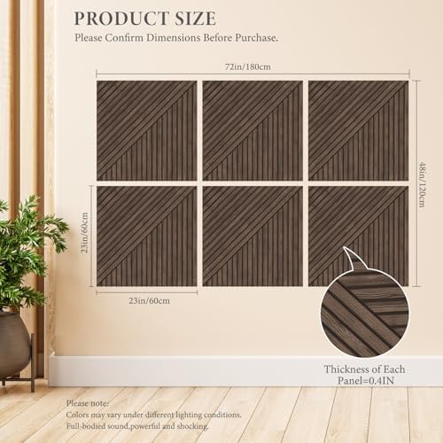JBER Wood-Pattern Acoustic Panels 23.6" x 23.6", 6 Pack, Dark Walnut - Image 2